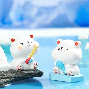 Set of two cute polar bear resin figurines for winter themed micro landscape snow scenes