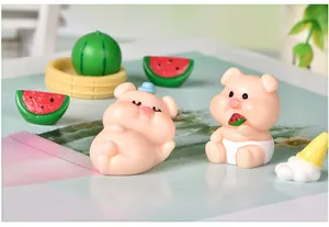 Figurines de cochons miniatures en résine avec pastèque pour micro paysage DIY
