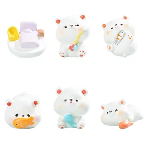 Cute polar bear resin figurines set for miniature snow landscapes and home decor