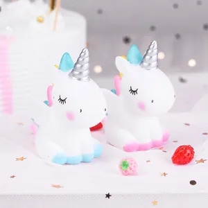 Pair of cute vinyl unicorn figurines for birthday cake decoration and home decor