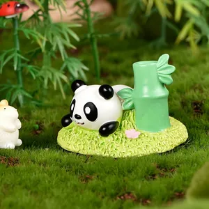 Figurine de panda en résine avec pousse de bambou pour décoration de micro-paysage DIY