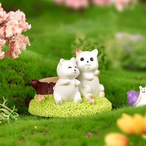 Figurines de chat blanc en résine pour micro-paysages et décorations de jardin DIY.