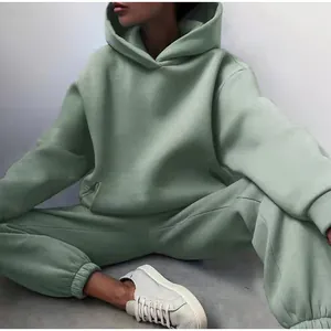 Saliegroene oversized fleece hoodie en joggingbroek tweedelige trainingspak set