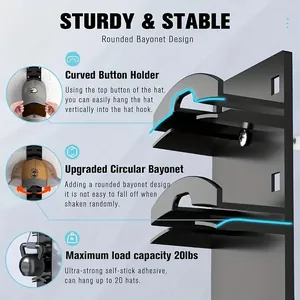 Detail view of wall-mounted hat organizer showing its 20lbs heavy duty load capacity