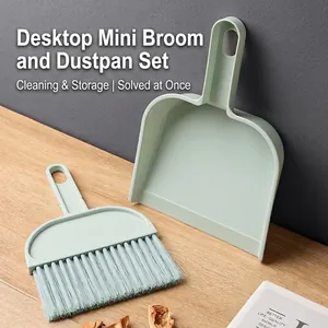 Mini Desktop Bezem en Stoffer en Blik Set Geïntegreerde Kunststof Reinigingsborstel Voor Studenten Tafel Bureau Stof Vegen