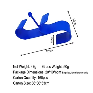 Detailed dimensions and weight specifications of blue plastic swimming pool pipe holder hook