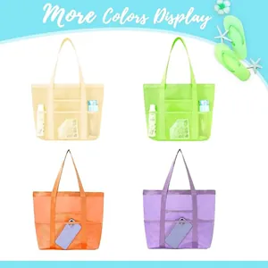 Large mesh beach bags in four vibrant colors for swimming and travel