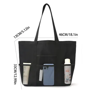 Large capacity black mesh beach bag with dimensions 46x33x13cm for gym and swimming