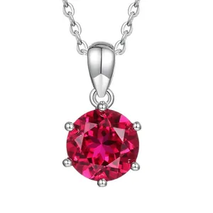 Elegant S925 sterling silver necklace featuring a brilliant round cultured ruby pendant.