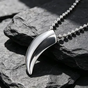 Collier Pendentif Dent de Loup en Acier Inoxydable pour Homme Pendentif Corne Poli Bijoux Style Punk Gothique Accessoire