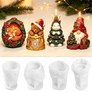 Detail view of Christmas themed silicone molds with fox bear rabbit and gnome shapes