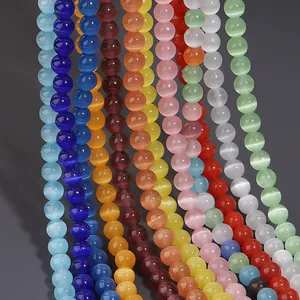 Multi-color cat-eye stone round loose beads for DIY jewelry necklaces and bracelets