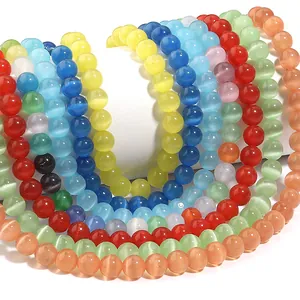 Vibrant multi-color cat's eye stone loose beads for DIY jewelry making and handmade crafts