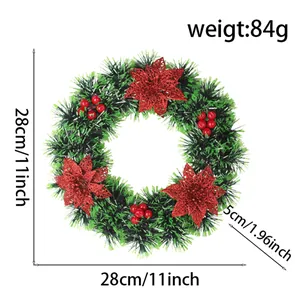Couronne de Noël 28cm avec fleurs rouges et baies Détails des mesures et du poids