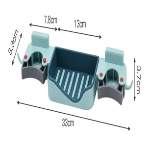 Diagramma dimensionale dettagliato per porta scopa a parete senza fori blu.