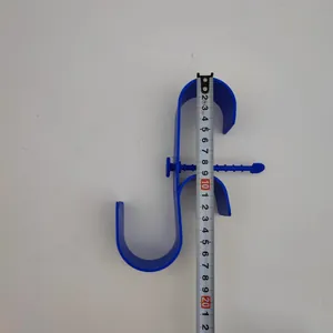 Durable blue plastic swimming pool pipe holder hook with a clear measurement scale