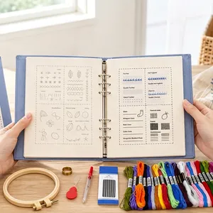 Kit Livre de Pratique des Points de Broderie à la Main DIY Classeur en Tissu Manuel Tutoriel pour Débutants Avec Cercle et Fils