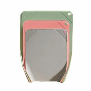 Set of 3 PP plastic cutting boards with pour-friendly tapered design in pastel colors.