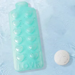 Light green 2-in-1 ice cube tray water bottle with heart shaped molds and Love engraving