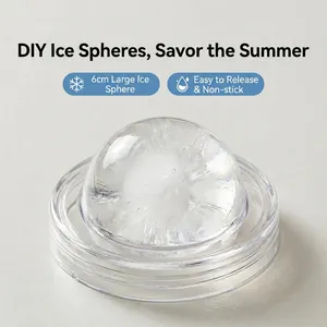 Close-up of 6cm large ice ball in a clear silicone mold with easy-release design.