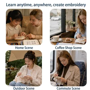 Kit complet de broderie pour débutants illustré dans diverses scènes de la vie