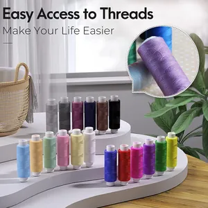 Close-up detail of high-quality multi-colored 402 sewing thread spools for handicrafts
