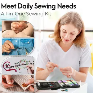 Complete sewing kit for daily repairs featuring diverse thread colors and tools