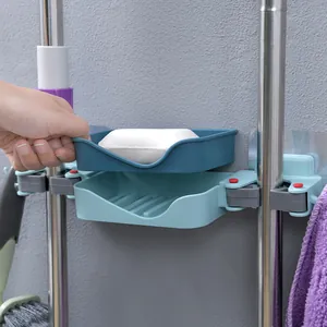 Portascopa e mop da parete con portasapone organizzatore per bagno senza fori