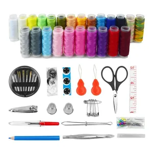 Comprehensive sewing kit featuring 36 colors of thread, scissors, and essential tools