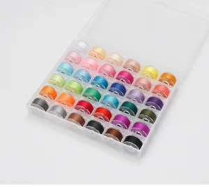 Comprehensive 36-color pre-wound sewing thread bobbins set in clear plastic storage box