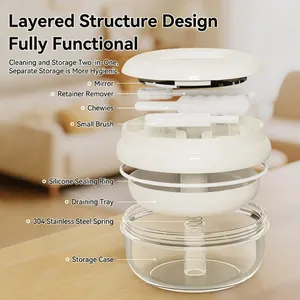 Portable multi-layer denture storage case with drain tray and oral cleaning tools