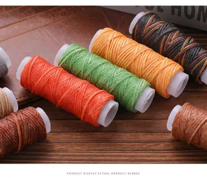 Detailed view of 150D flat waxed thread spools for leather sewing