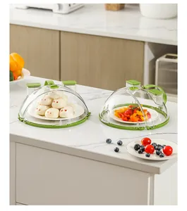 Detail of heat-resistant transparent microwave food covers protecting meals on kitchen counter