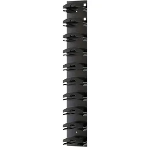 Modern black wall-mounted vertical hat organizer rack with 10 slots for baseball caps
