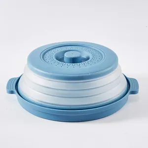 Couvercle de micro-ondes pliable en silicone bleu résistant à la chaleur pour cuisine.