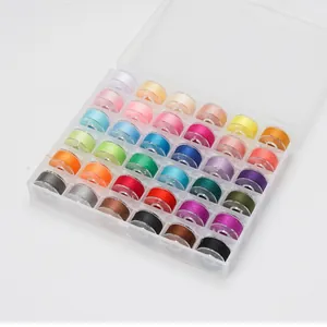 Premium set of 36 multi-colored pre-wound bobbins for sewing machines in clear box