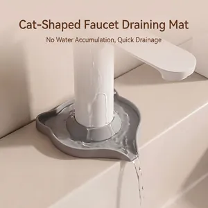 Cat-shaped silicone faucet splash guard with self-draining spout for bathroom