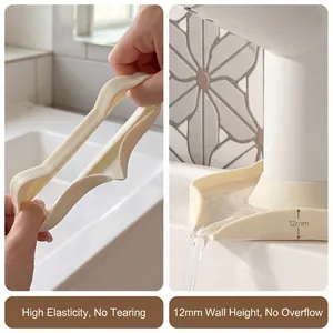 Beige silicone faucet splash guard with 12mm wall and drainage for bathroom sink