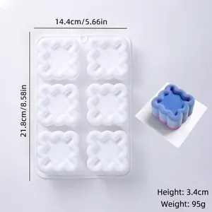 6-cavity wavy square mousse cake silicone mold with product dimensions and weight