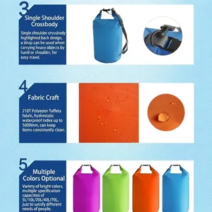 Waterproof dry bag for outdoor rafting with 210T polyester fabric and multiple size options
