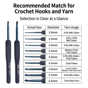 Detailed guide matching various sizes of soft handle crochet hooks with specific yarn types.