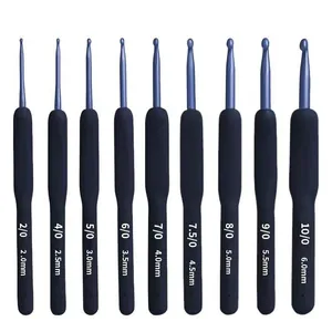 9-piece set of ergonomic soft-grip crochet hooks with sizes from 2.0mm to 6.0mm