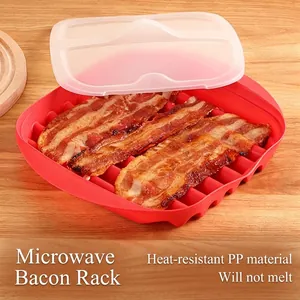 Microwave Bacon Baking Tray Heat Resistant Food Grade Polypropylene Plate With Lid For Home Kitchen Cooking