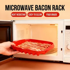 Red microwave silicone bacon tray for crispy roasting with heat resistant material