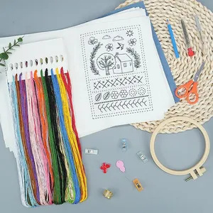 DIY Embroidery Stitch Book Kit Linen Fabric Practice Needlework Set With Threads Hoops Tools For Beginners Handmade Crafts