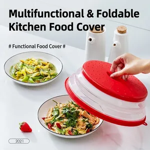 Collapsible Microwave Food Cover Plastic Anti-Splatter Lid With Steam Vents Heat Resistant Foldable Colander Strainer Basket