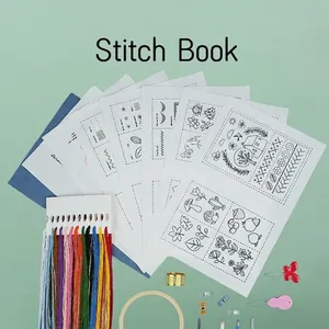 Comprehensive DIY embroidery kit with stitch book sheets and colorful threads for beginners