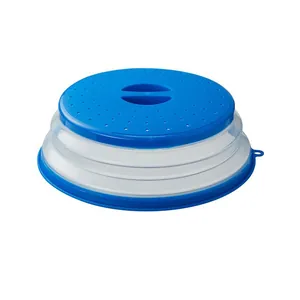 Collapsible silicone microwave splatter cover with steam vents and easy-grip handle