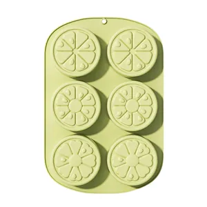 Light green 6-cavity silicone lemon slice mold for DIY ice cubes and home baking