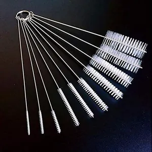 Set of 10 stainless steel straw cleaning brushes with nylon bristles for bottle tubes